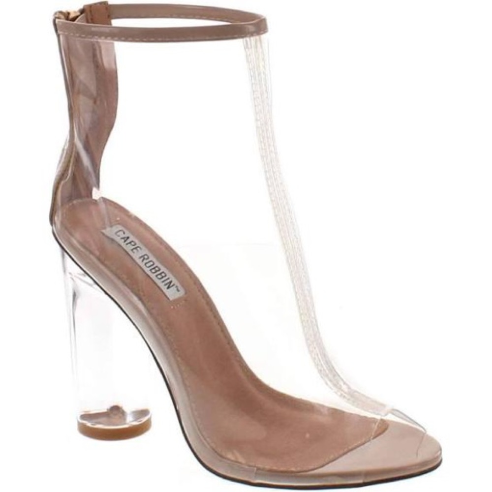 Womens Perspex Peep Toe Ankle Boots